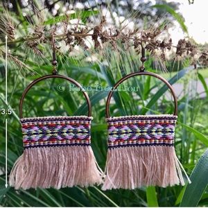 Boho Beige Fringe & Antique Bronze Earrings